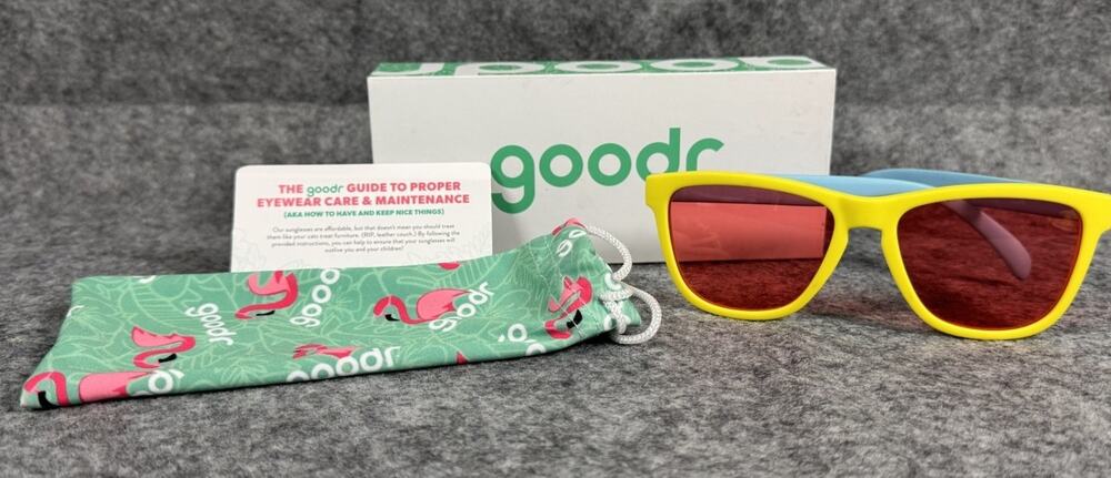 goodr Pineapple Painkillers Sunglasses Yellow & Blue w/ Pink Lenses Used w/ Box